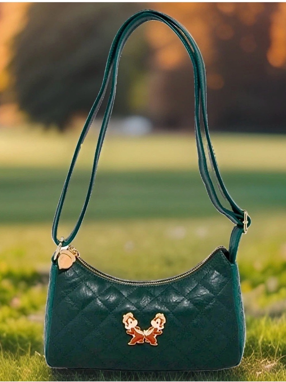NEW Loungefly Disney Chip and Dale Forest Green Quilted Crossbody Bag Butt Bump
